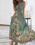 Damen Sommer Luftiges Tiefes V-Ausschnitt Blumen Kleid | Maxi