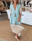 Damen V Ausschnitt Kleid Im Boho-stil Mit Blumenmuster | Maxi