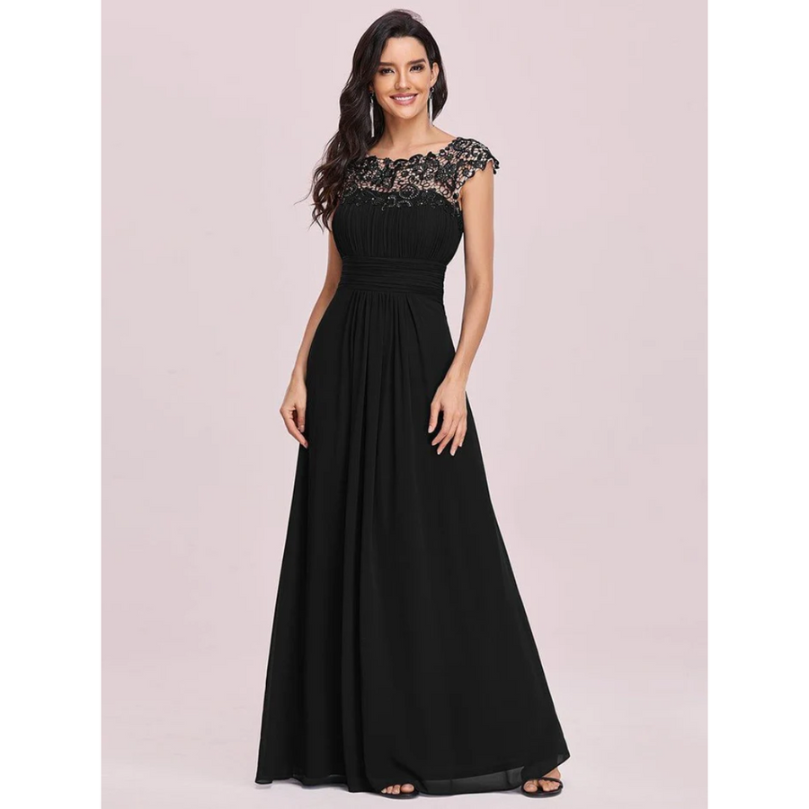 Damen Plissee-Kleid mit Rund Ausschnitt | Maxi