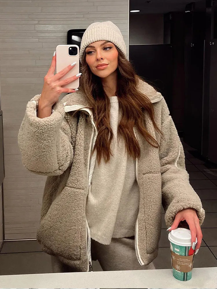 Freya | Winter Teddy Mantel | Mit Reißverschluss