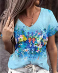 Zosia - T-Shirt mit V-Ausschnitt und Blumendruck