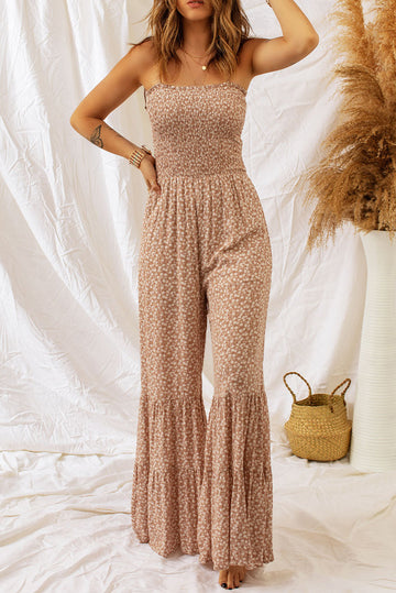 PENELOPE - Floraler Spaghettiträger-Smocking-Jumpsuit mit weitem Bein