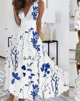 Damen Sommer Luftiges Tiefes V-Ausschnitt Blumen Kleid | Maxi