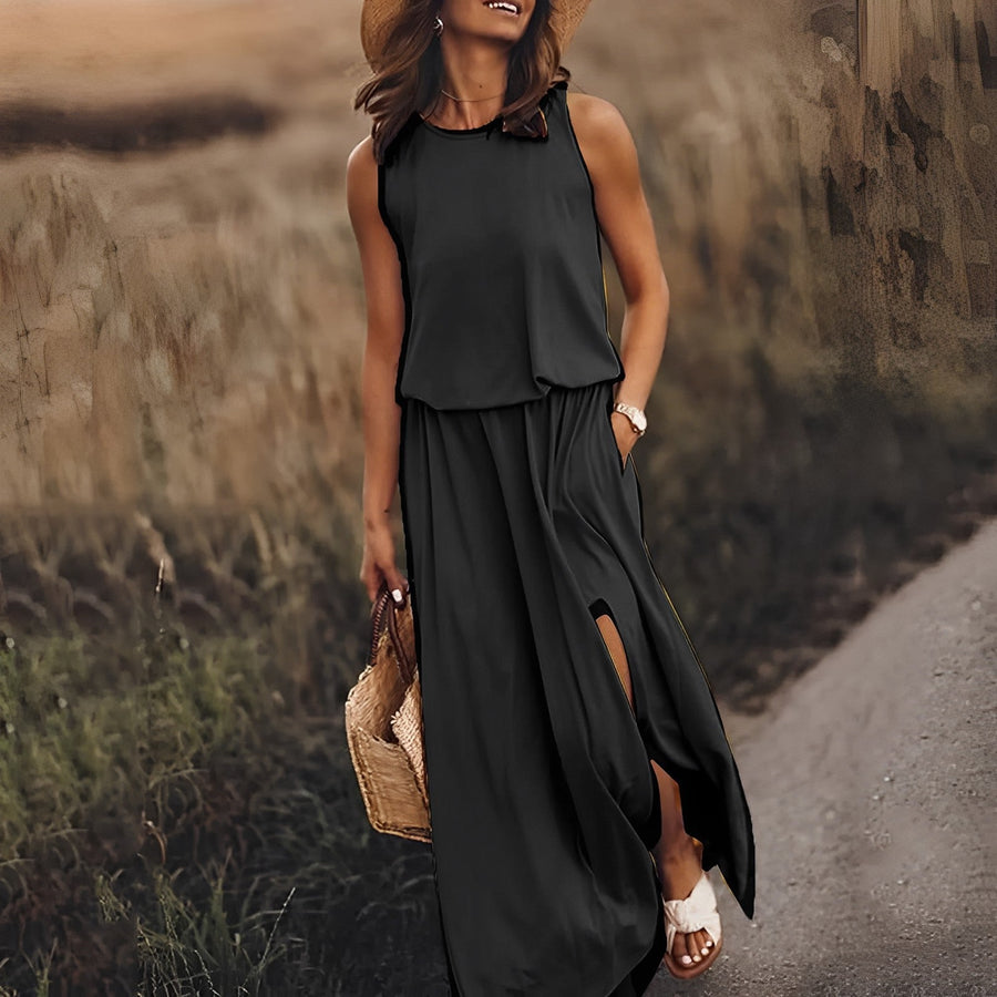Ärmelloses Sommerkleid Mit Schlitz Für Damen | Maxi