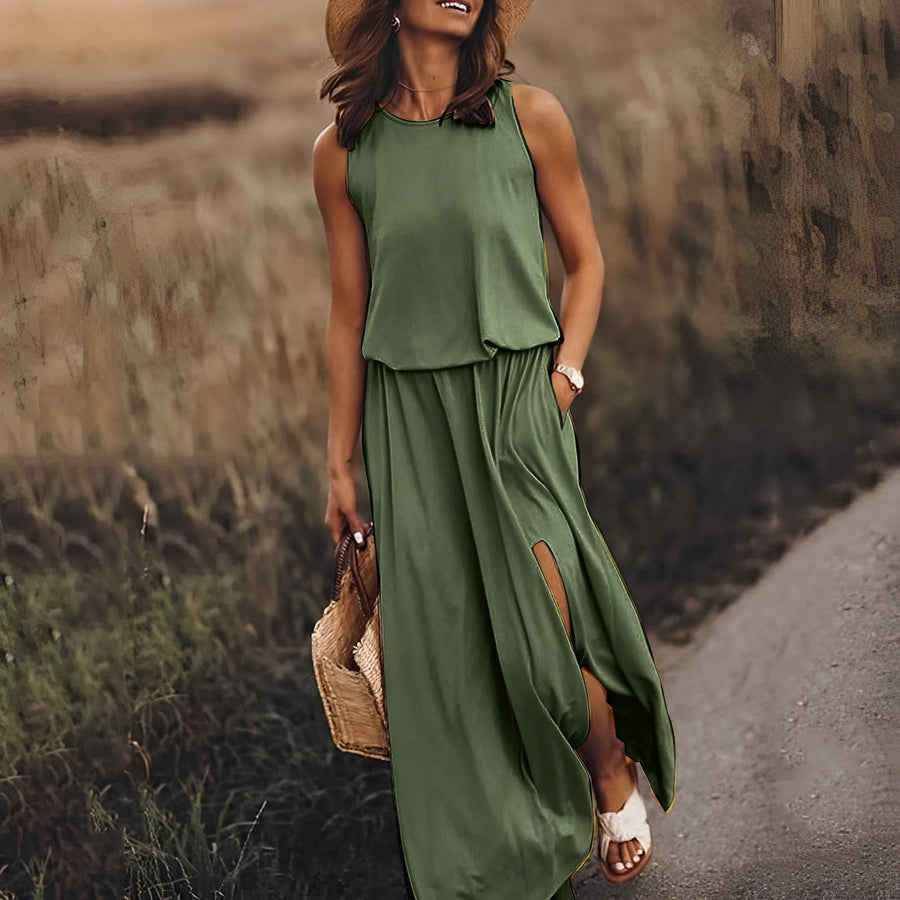Ärmelloses Sommerkleid Mit Schlitz Für Damen | Maxi