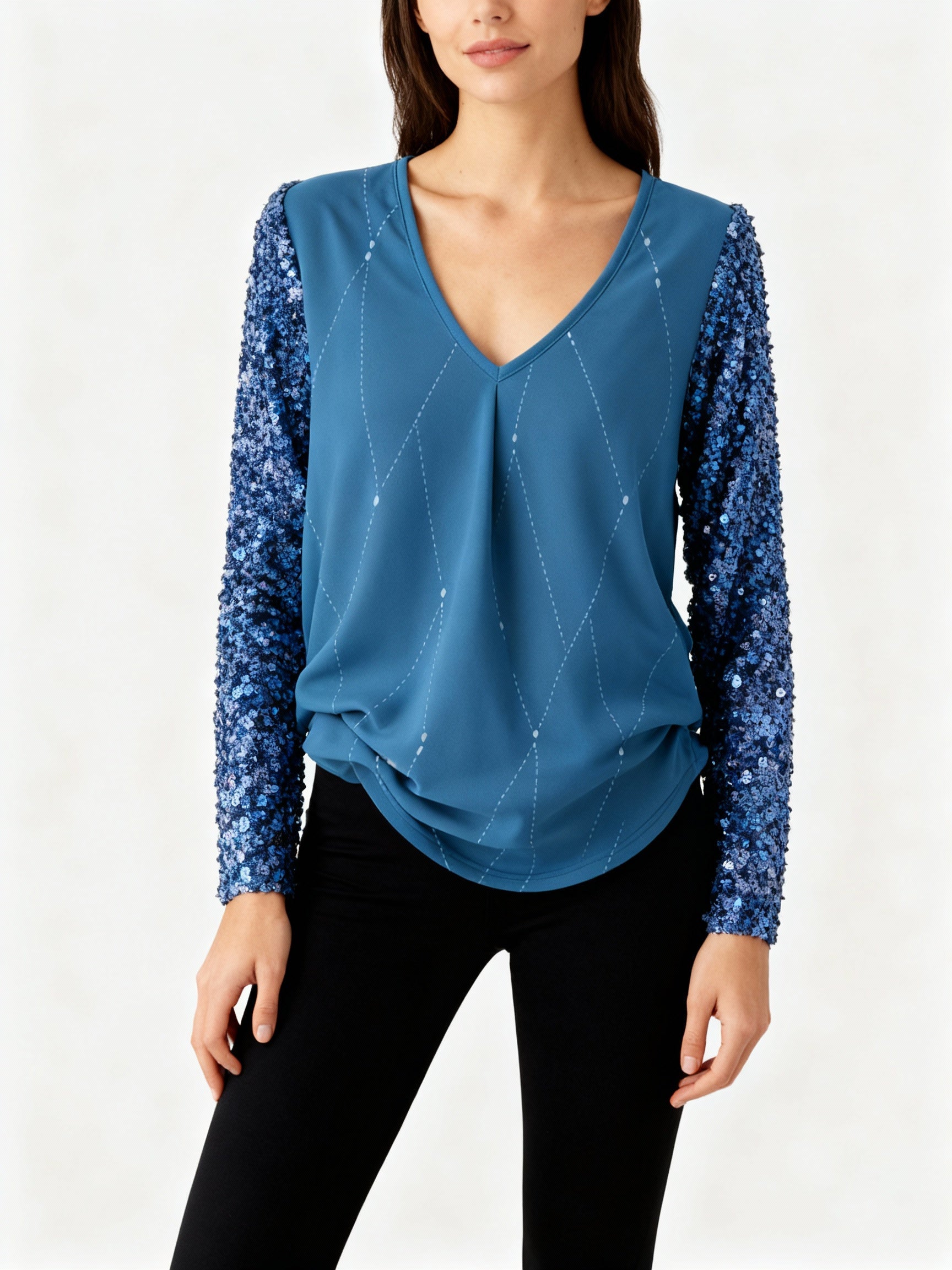 Grace | Bluse mit V-Ausschnitt & Paillettenärmeln
