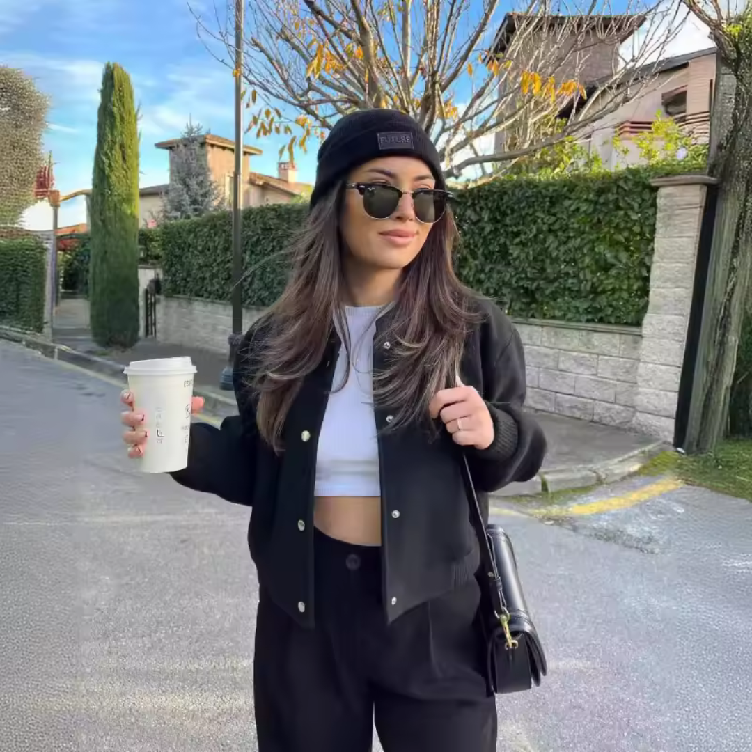 Emily | Gekürzte Bomber Jacke | Knopf Daunen