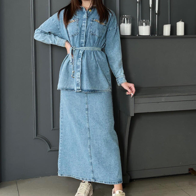 Leslie -  Lässiges Set aus Denim-Oberteilen und -Röcken