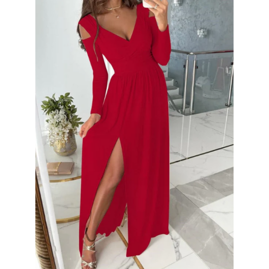 Abendkleid Mit Langen Ärmeln Und Schlitz Für Damen