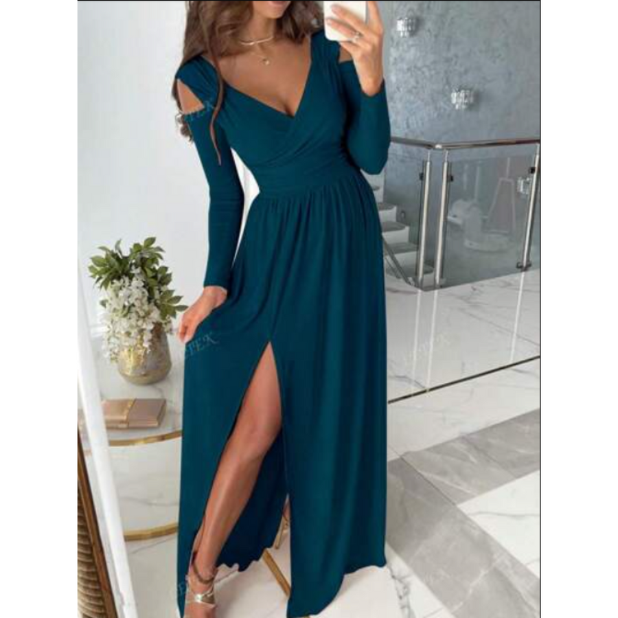 Abendkleid Mit Langen Ärmeln Und Schlitz Für Damen