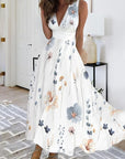 Damen Sommer Luftiges Tiefes V-Ausschnitt Blumen Kleid | Maxi