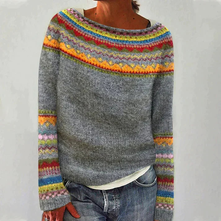 Amber - Retro-Pullover mit langen Ärmeln und Druck